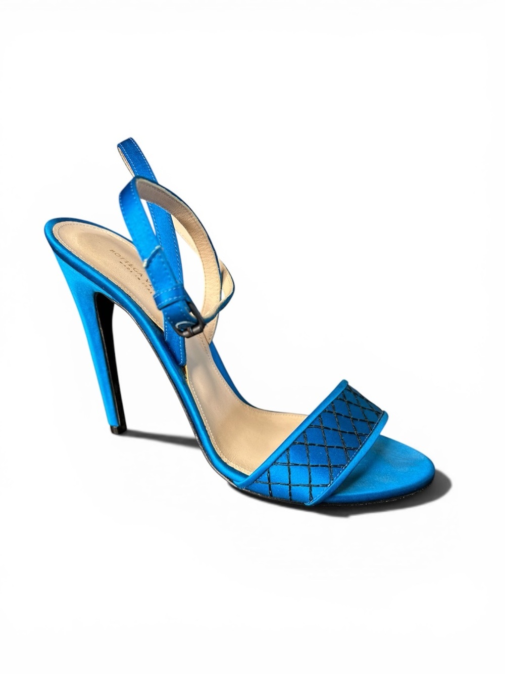 Bottega Veneta Size 40 Peacock Blue Satin Ankle Strap Heels